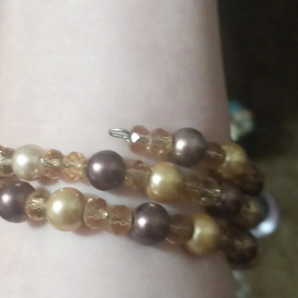 excellent vintage bronze copper and gold beaded memory wire bracelet - Picture 3 of 3